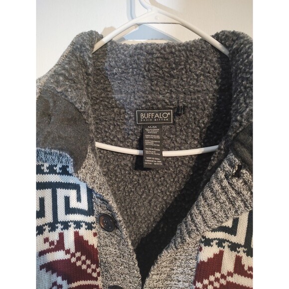 Buffalo David Bitton Sweater Sherpa Lined Button Men Sz M Very Dense Knit Warm - Picture 2 of 6